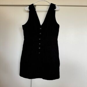 Women's V Neck Sleeveless Corduroy Button Overall Mini Dress
